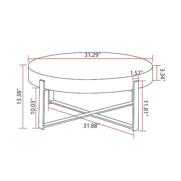 31.29 in. Natural Round Wood Coffee Table with Black Cross Legs