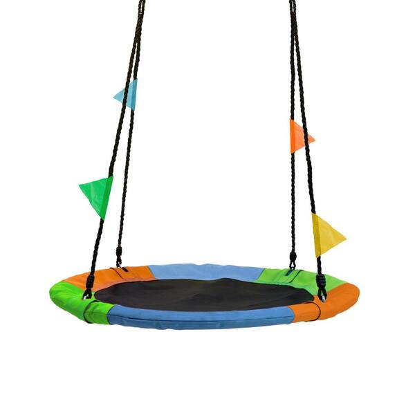 Sorbus Round 24 in. Disc Swing for Kids Multi Colored Trampoline Net Swing with Hardware SWG FABRD24 The Home Depot