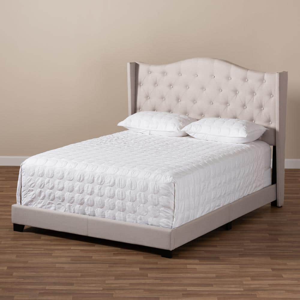 Contemporary Beige Queen Upholstered Bed with Tufted Headboard