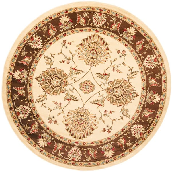 SAFAVIEH Lyndhurst Ivory/Brown 5 ft. x 5 ft. Round Floral Geometric Border Area Rug