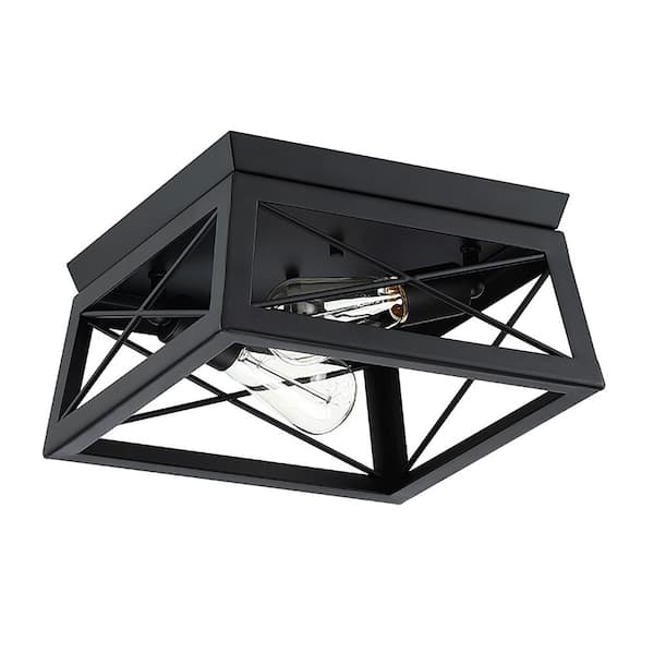 Hukoro 12 in. W. 2-Light Flush Mount with Matte Black