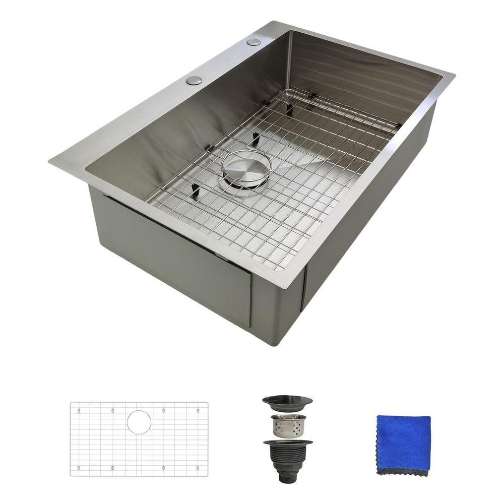 Buy 33 Inch Black Drop In Kitchen Sink Workstation-Bokaiya 33x22 Drop In Kitchen Sink Black Stainless Steel Sink 16 Gauge Deep Single Bowl Kitchen Sink With Cutting Board Strainer