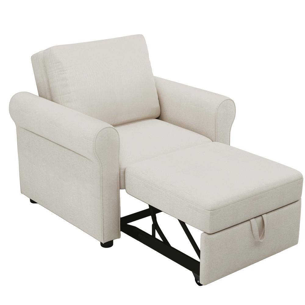 35.8 in. Width Beige Linen Small Twin Size Sofa Bed, Convertible Sleeper Chair Bed