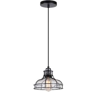 Modern 1-Light Black Cage Pendant Light with Clear Glass Shade