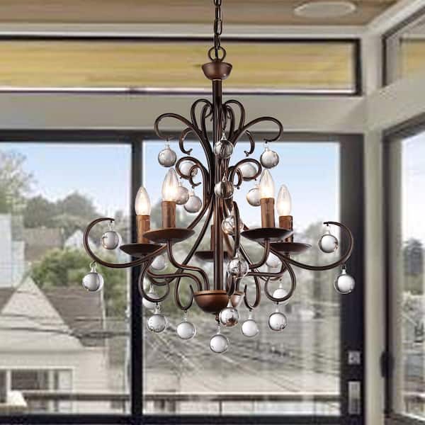 Warehouse of Tiffany Grace Crystal Drop Curved 5-Light Antique Bronze Chandelier