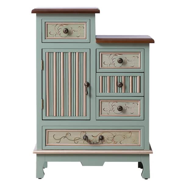 Vintage Green 12 in. W Farmhouse Handcrafted Wood Accent Chest Dresser with 1-Door and 5-Drawer