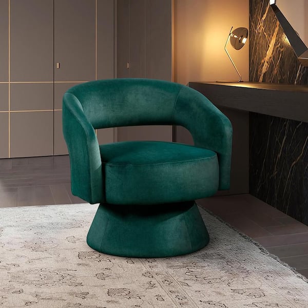 Laurie Green Velvet Upholstery Swivel Arm Chair