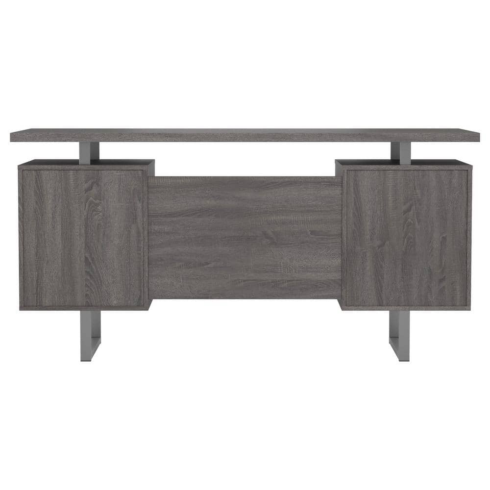 Weathered Gray Wood Executive Desk with Drawers and Filing Cabinet