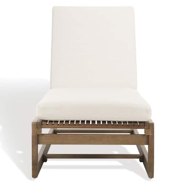 Saint Wood Outdoor Chaise Lounge with Beige Cushions