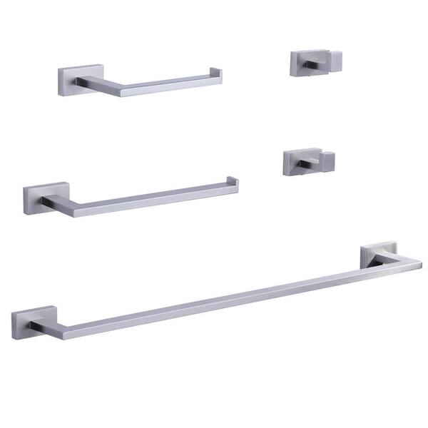 VEVETTA Wall Mounted 5-Piece Bath Hardware Set Towel Bar Set with ...