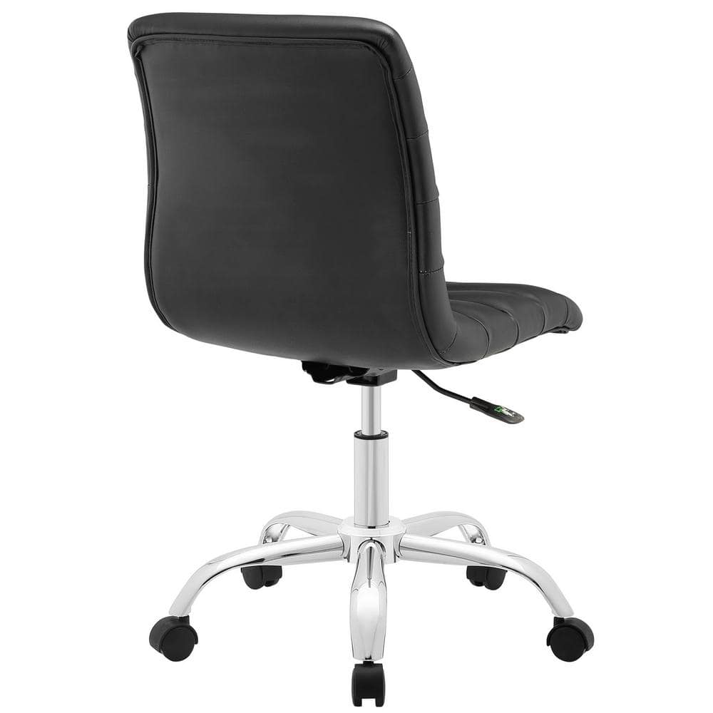 Polished Chrome Swivel Armless Office Chair in Black Vinyl