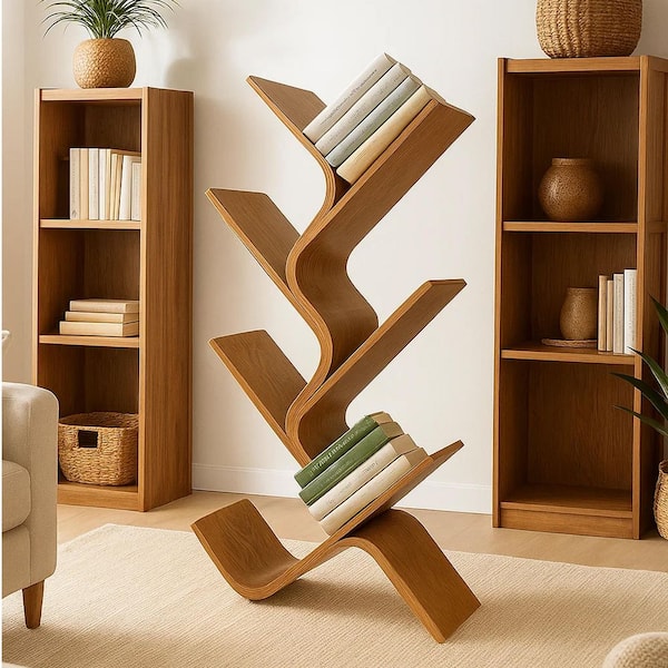 Irica 43 in. Tall Brown Bamboo 6-Shelf Standard Bookcase