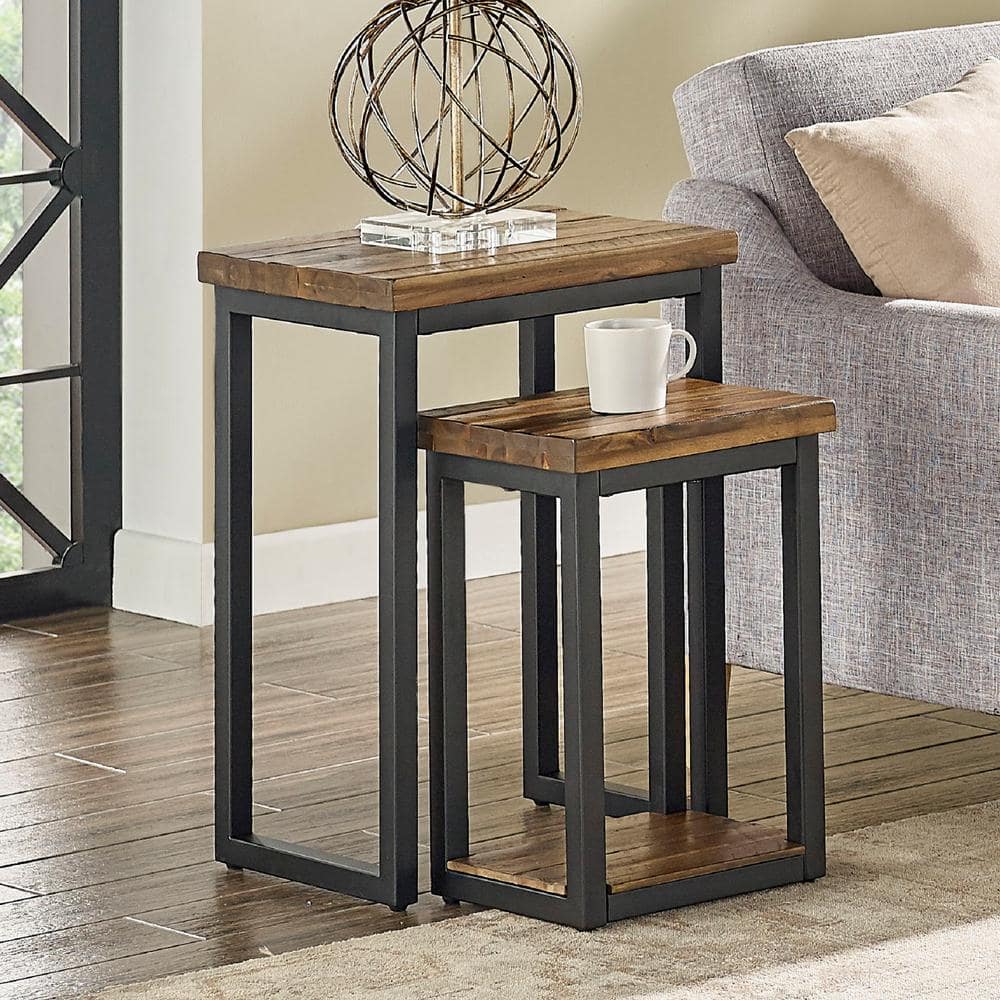 Claremont Rustic Wood Nesting End Tables, Set of Two