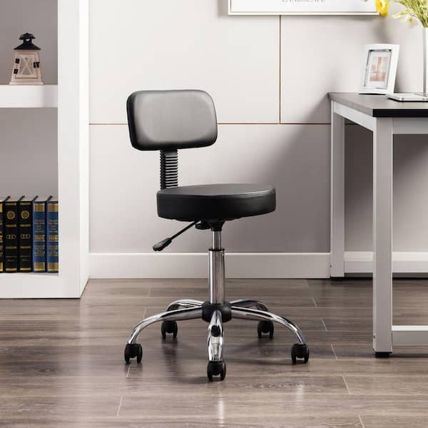 HOMESTOCK 33.8 in. H Faux Leather Adjustable Height Stool with Wheels and Backrest Chair in Black with Non Adjustable Arms 40364HDC The Home Depot