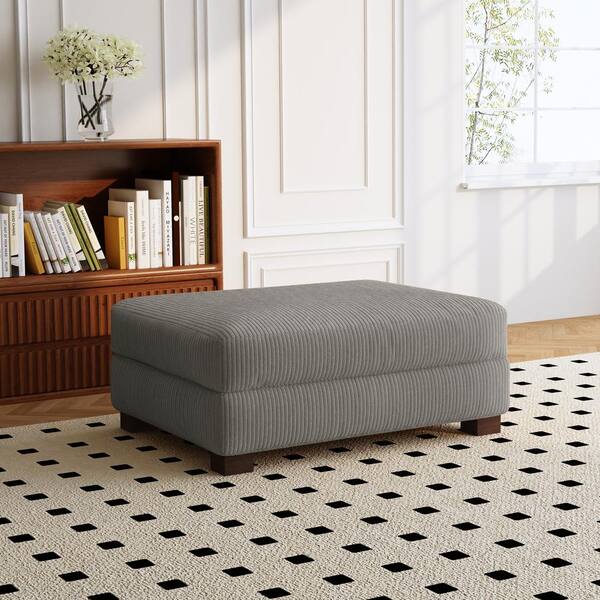 Uixe 42 in. Light Gray Corduroy Fabric Rectangle Ottoman