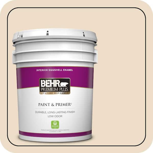BEHR PREMIUM PLUS 5 gal. #710C-2 Raffia Cream Eggshell Enamel Low Odor Interior Paint & Primer