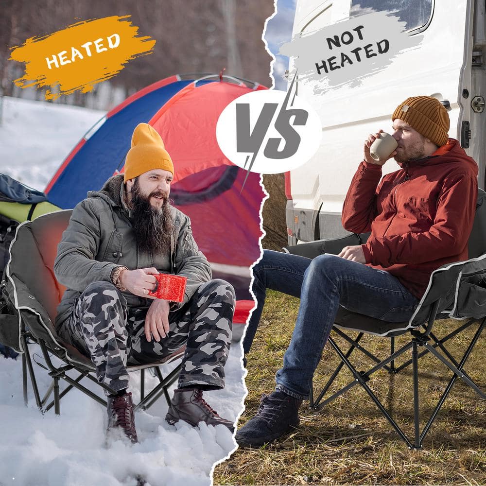 Double Heated Black Folding Outdoor Camping Chair with Cushions