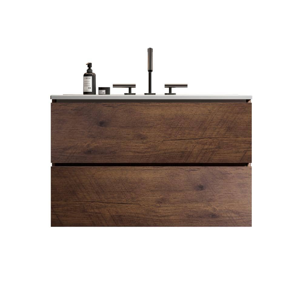30 in. W x 18 in. D x 21 in. H Single Sink Floating Bath Vanity in Walnut with White Ceramic Top price history on PriceWatchPro