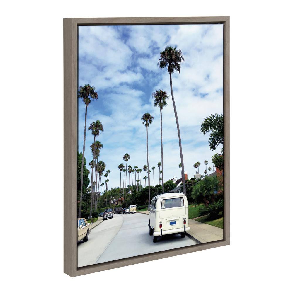 La Jolla Commute Coastal Palm Tree Canvas Art in Gray Frame