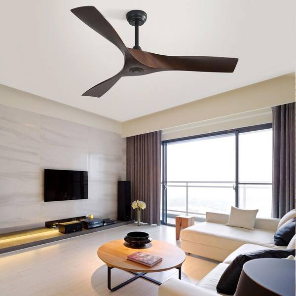 52 in. Modern Black Indoor 6-Speed Black Blades Downrod Mount Standard Ceiling Fan with 3-Size Downrods and Remote