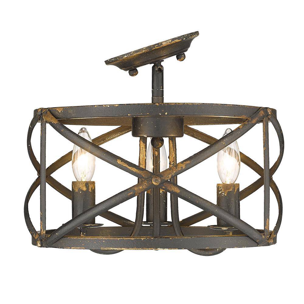 Alcott Antique Black Iron 3-Light Semi-Flush Mount