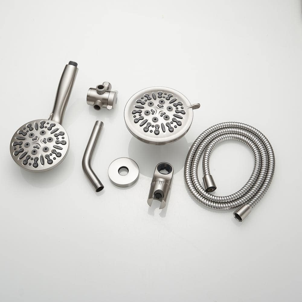 Brushed Nickel Dual Shower Head with Handheld and Stainless Steel Hose