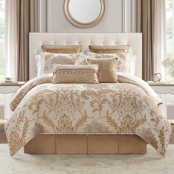 WATERFORD Ansonia 6PC Gold Floral Polyester Queen Comforter Set
