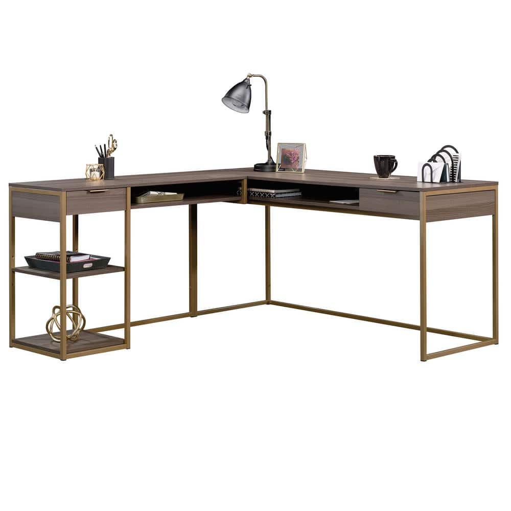 Diamond Ash L-Shaped Computer Desk with Drawers