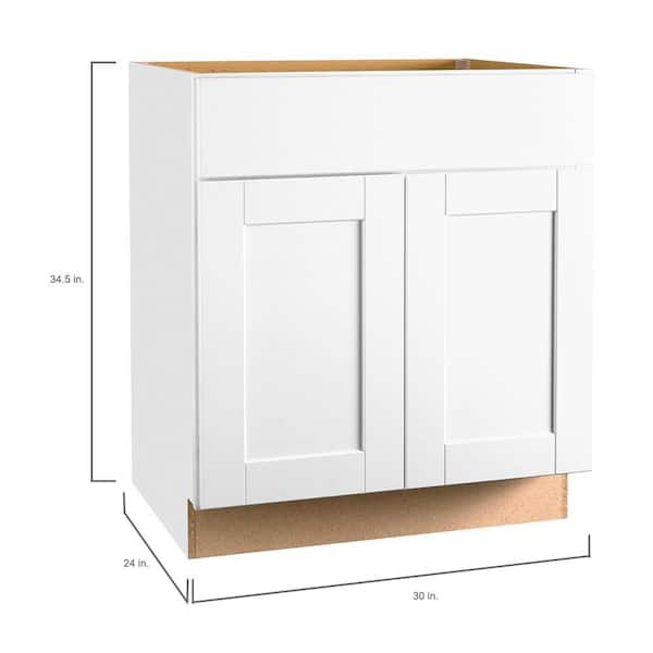 Hampton Bay Hampton 30 in. W x 24 in. D x 34.5 in. H Assembled Base Kitchen  Cabinet in Satin White with Drawer Glides KB30-SW - The Home Depot