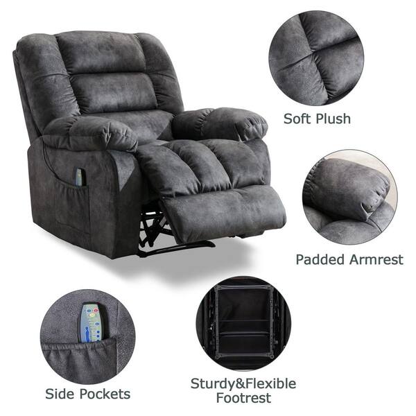 dreamlify Navy Power Lift Chair Electric Recliner for Elderly Heated Vibration Massage Fabric Living Room Chair with Side Pocket, Grey