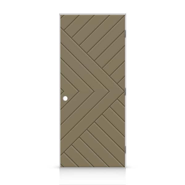 CALHOME 24 in. x 80 in. Chevron Arrow Left-Handed Hollow-Core Olive Green Painted Composite Single Prehung Interior Door