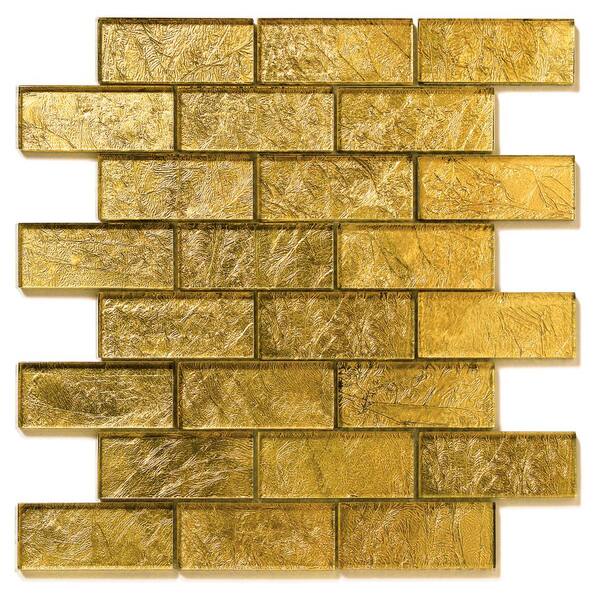Solistone Folia Golden Willow 12 in. x 12 in. x 6.35 mm Gold Glass Mesh-Mounted Mosaic Wall Tile (10 sq. ft. / case)