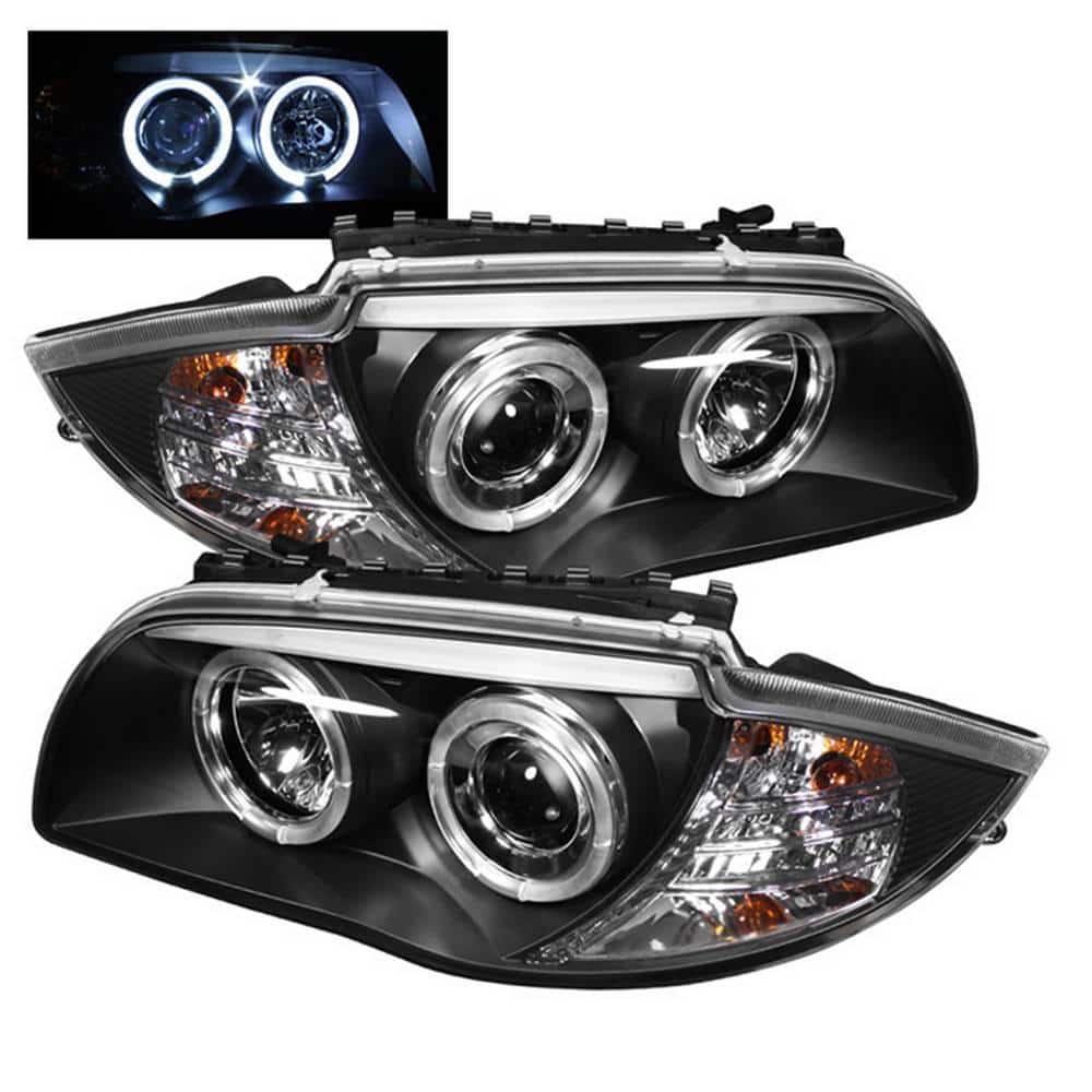 【彫たか】 E87 1シリーズ キセノンヘッドライトASSY左右 Spyder Auto BMW E87 1-Series 08-11 Projector Headlights - LED Halo