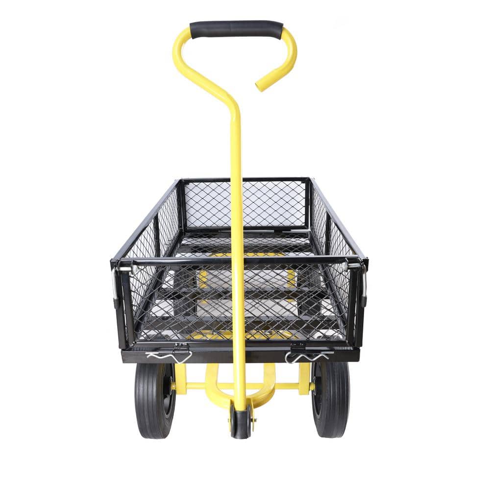 Black and Yellow Steel Garden Wagon with Solid Wheels