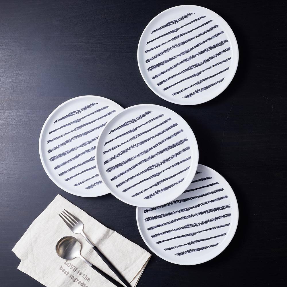 Black and White Ceramic 32-Piece Dinnerware Set, Service for 8