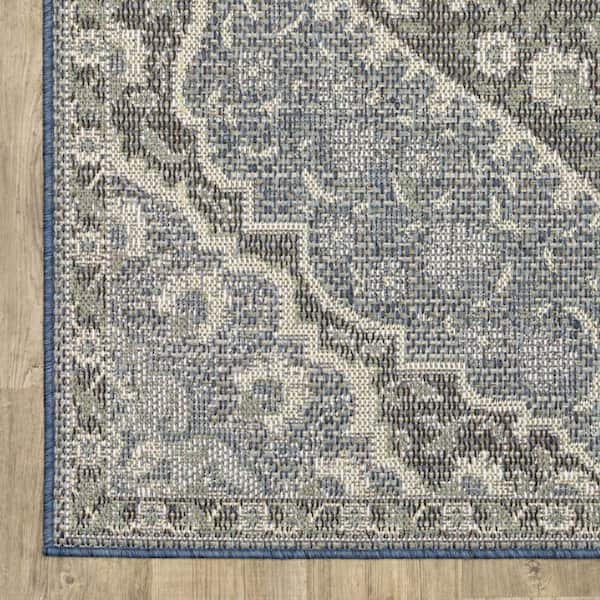Blue, Green 10 ft. x 13 ft. Loomed Polypropylene Rectangle Indoor/Outdoor Area Rug