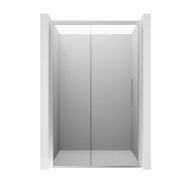 VANITYFUS 48 in. W x 76 in. H Sliding Framed Shower Door in Nickel Finish with 8 mm Thick Tempered Clear Glass