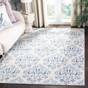 Brentwood Cream/Blue 5 ft. x 8 ft. Geometric Medallion Floral Area Rug