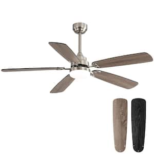 52 in. Indoor Modern Downrod and Flush Mount Nickel Ceiling Fan with LED Lights and 6 Speed DC Remote