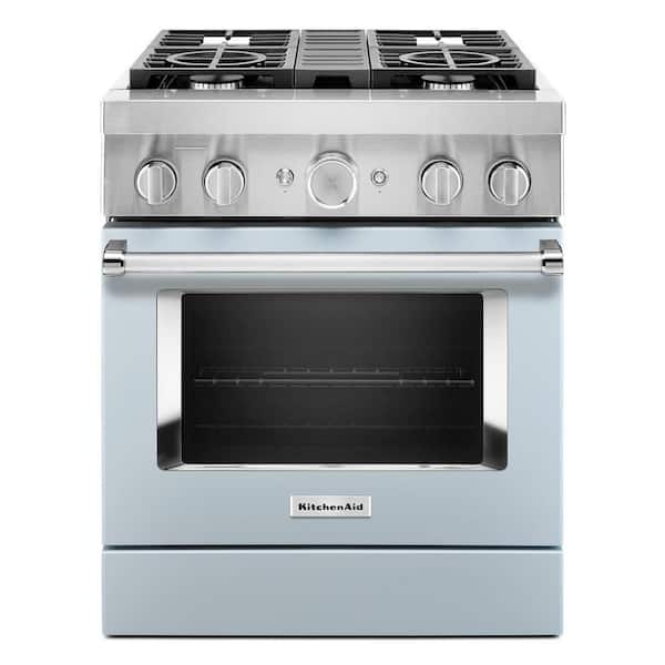 KitchenAid 30 in. 4.1 cu. ft. Dual Fuel Freestanding Smart Range with 4-Burners in Misty Blue