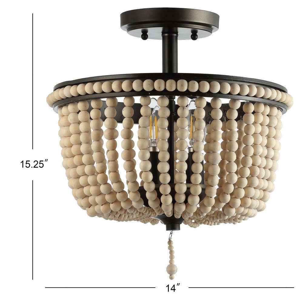 Allie 14" Black and Light Taupe Wood Beaded LED Flush Mount