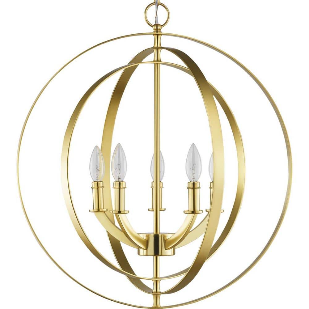 Equinox Satin Brass 5-Light Pendant with Concentric Rings