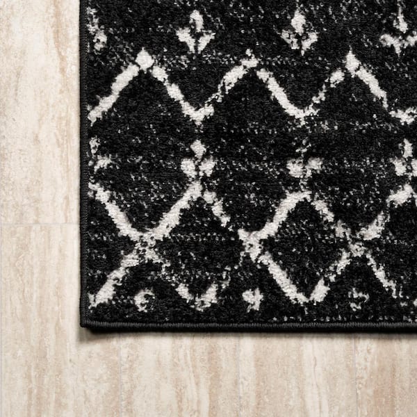 JONATHAN Y Marokkanischer Teppich Läufer – 60x240 Cm, Schwarz/Elfenbein | Boho Vintage Design, Pflegeleicht & Fusselfrei