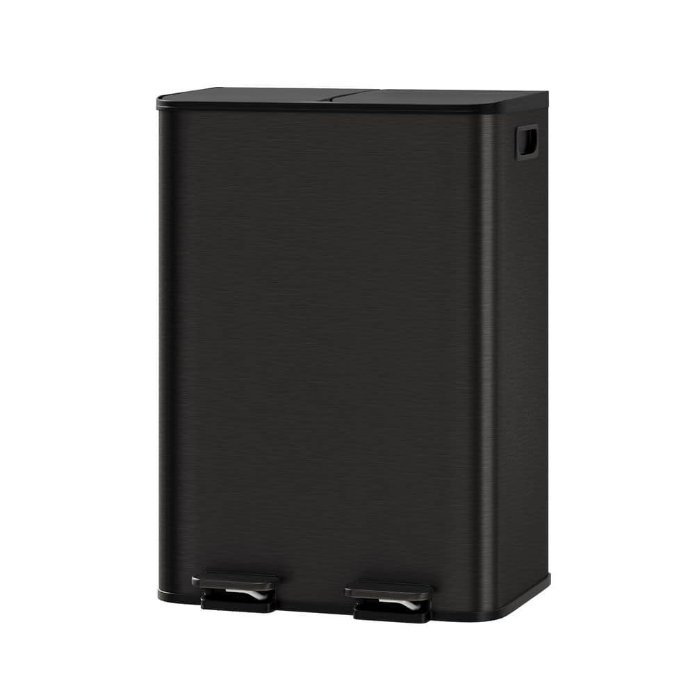 16 Gal. Black Stainless Steel Dual Step-On Trash Can with Foot Pedal, Soft-Close Lid, 2 Inner Buckets for Dining Room price history on PriceWatchPro