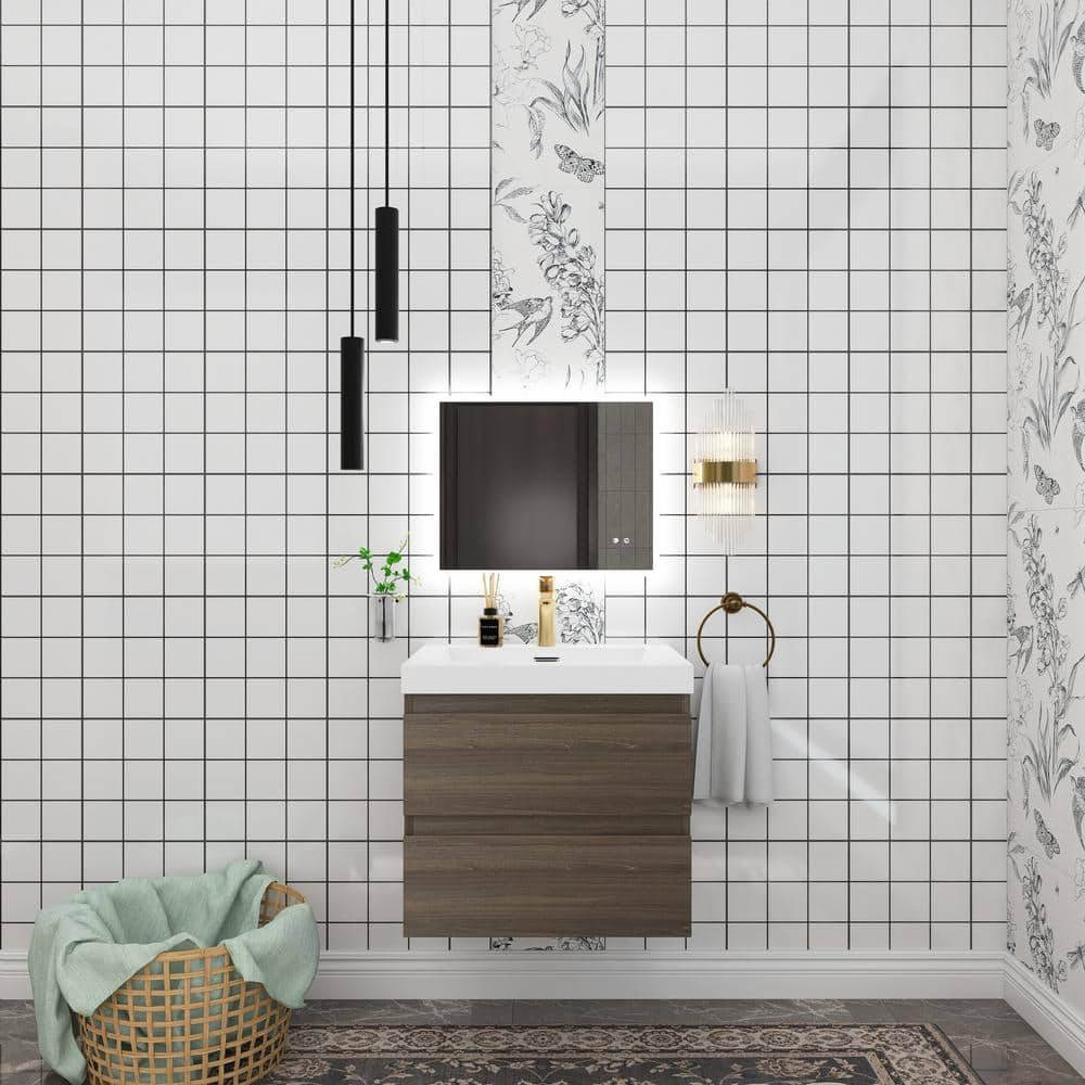 24 in. W. x 19.5 in. D Single Sink Wall-Mounted Bathroom Vanity in Ash Grey