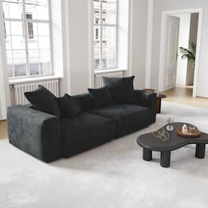 102 in. Square Arm Oversized Deep Seat Corduroy Modular Loveseat Modular Grand Sofa Couch in Black (2 Seats)