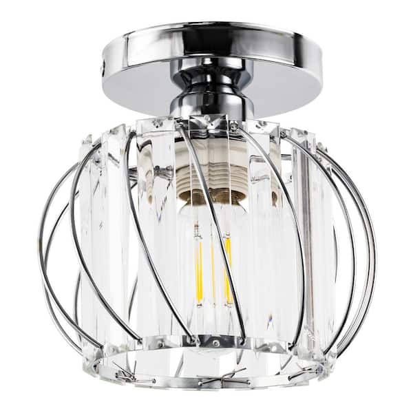 YANSUN 7 in. 1-Light Brushed Nickel Modern Semi Flush Mount Ceiling Light for Foyer, Entryway, Kitchen, Bedroom, Dining Room
