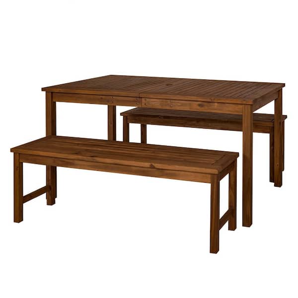 Dark Brown 3-Piece Wood Patio Dining Set