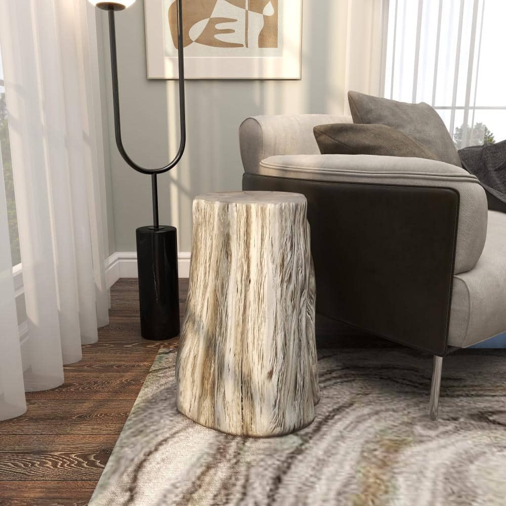 Silver Tree Trunk Inspired Round Fiberglass Accent Stool 13" x 19"