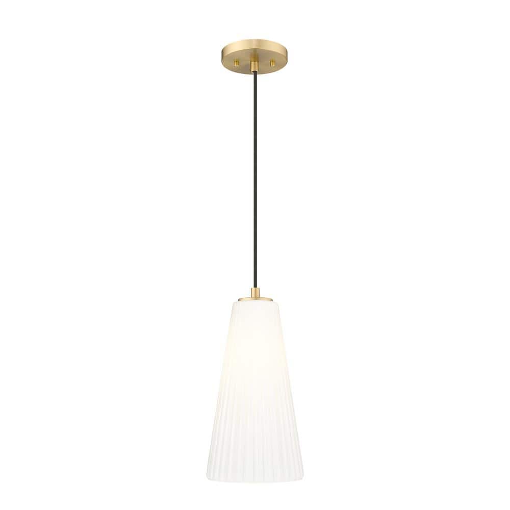 Farrell 60-Watt 1-Light Modern Gold Pendant-Light with White Glass shade, n
